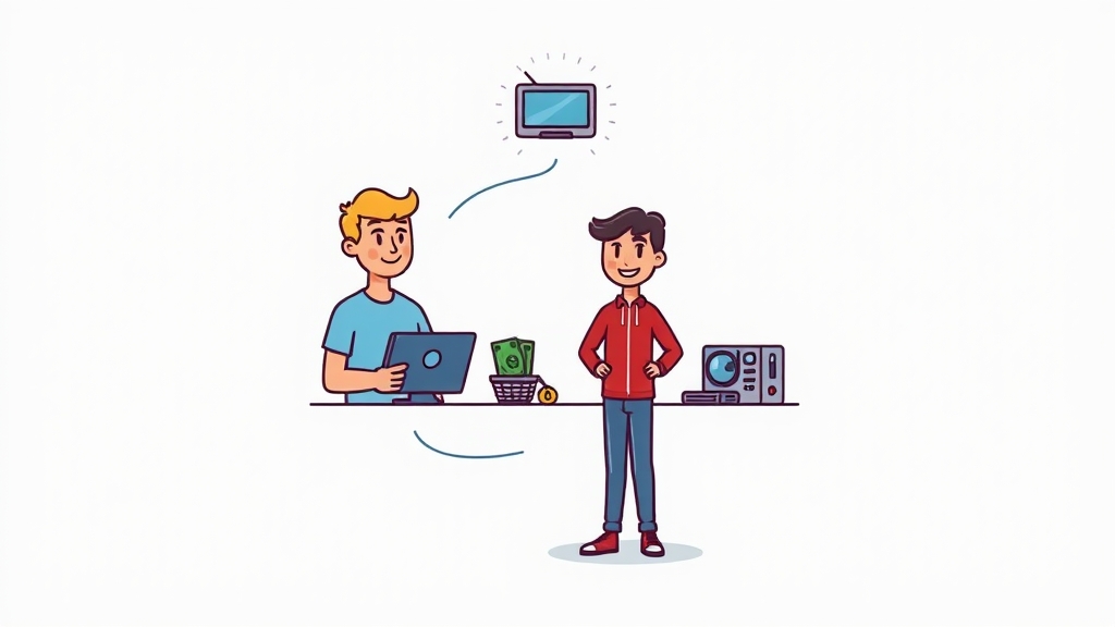 어떻게 팔아야 할까요? (판매 절차) (cartoon 스타일)