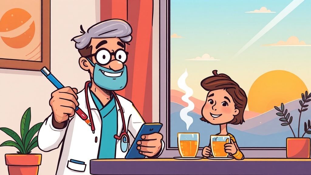 연휴 후 건강 관리: 검진 및 생활 습관 (cartoon 스타일)