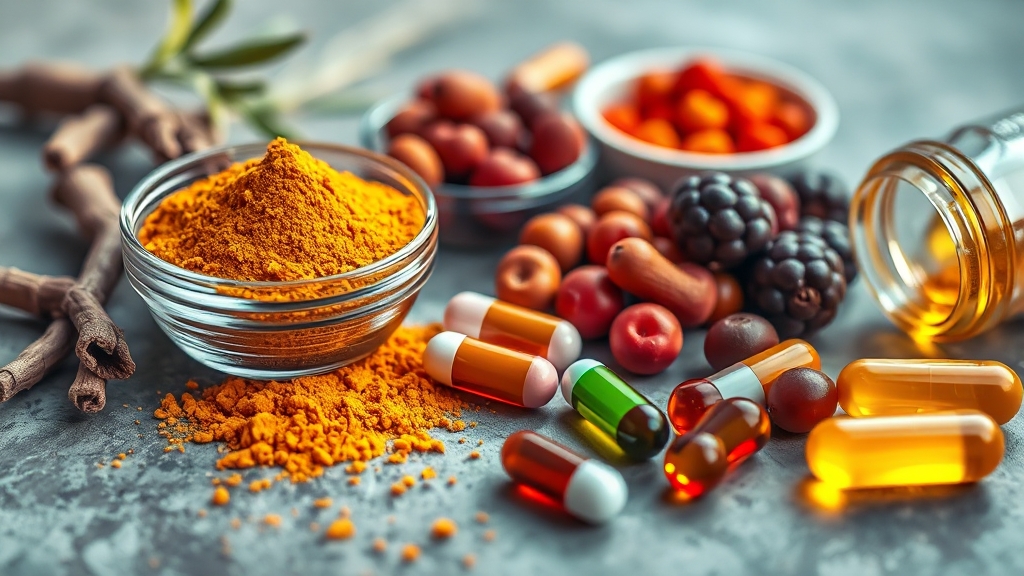 염증 완화 영양제 (realistic 스타일)