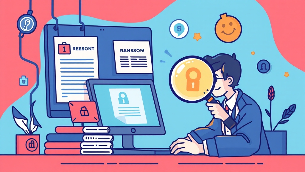 랜섬웨어 종류 파악 및 복구 가능성 확인 (illustration 스타일)