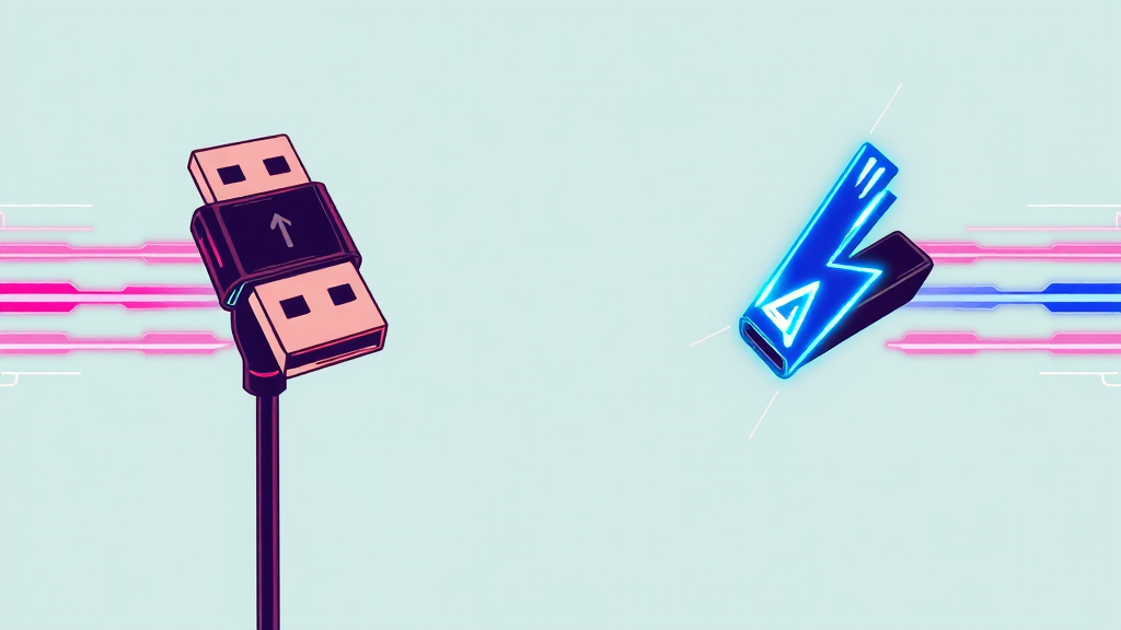 USB4 vs 썬더볼트4: 속도 및 기능 비교 (illustration 스타일)