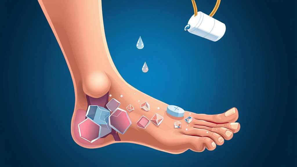 통풍 치료: 약물 및 요산 배설 촉진 (illustration 스타일)