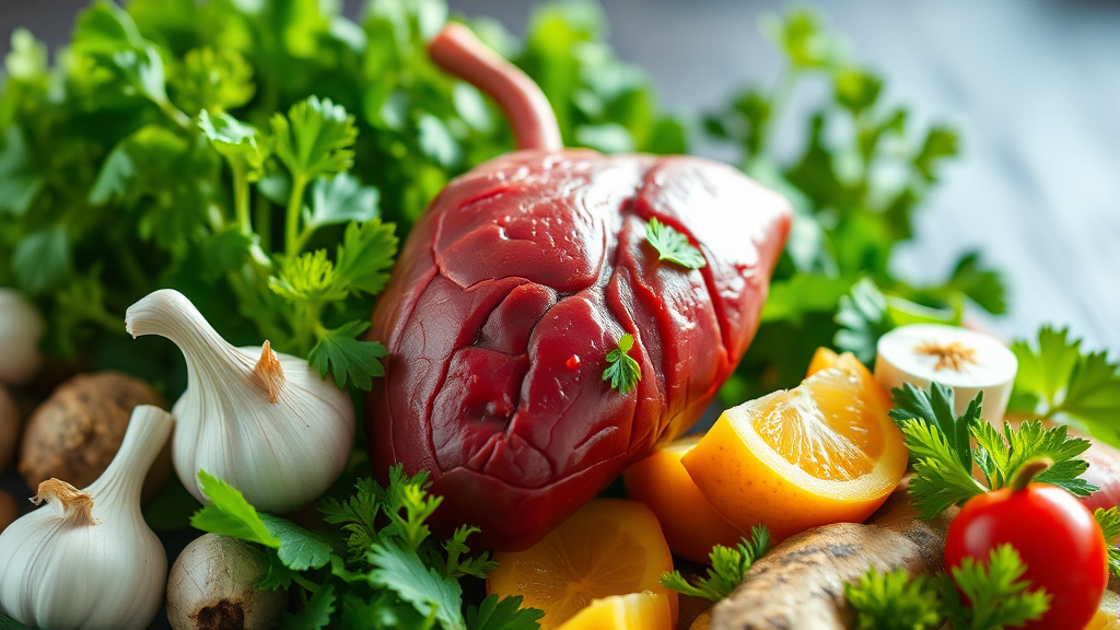 간 건강에 도움을 주는 음식 (realistic 스타일)