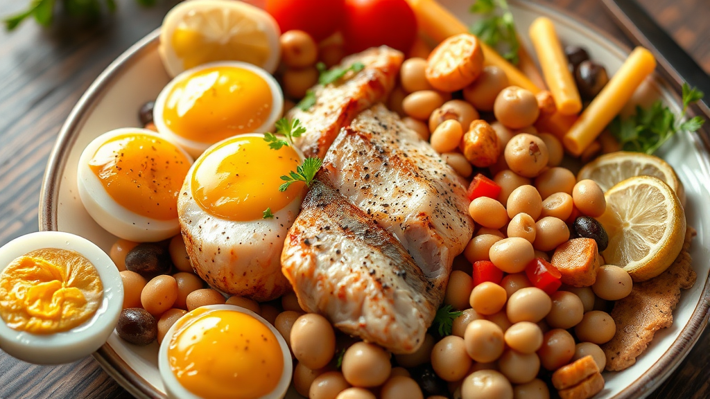 건강한 단백질 식단 예시 (realistic 스타일)
