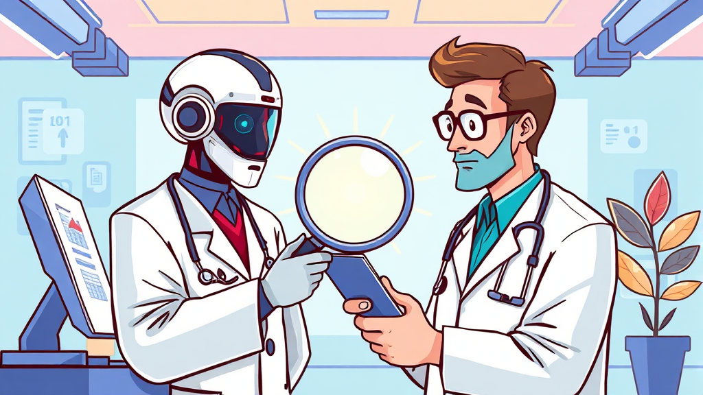 AI 건강 관리 윤리적 고려 (cartoon 스타일)