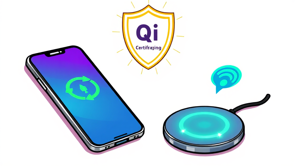 Qi 인증의 중요성 및 안전 기능 (cartoon 스타일)