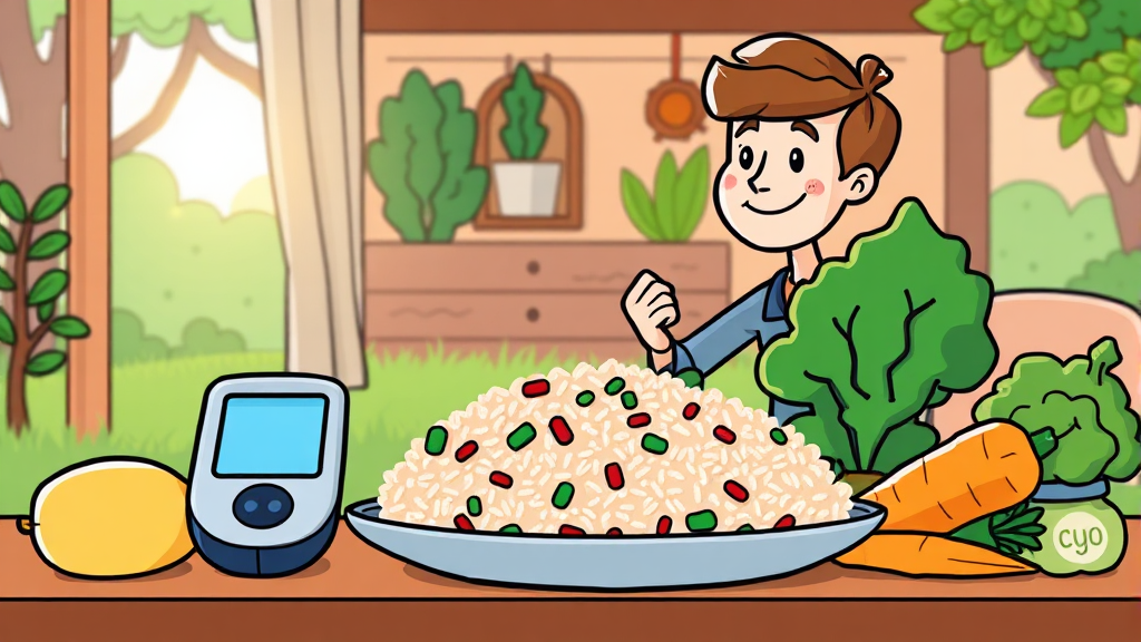 식단 관리로 혈당 조절 (cartoon 스타일)