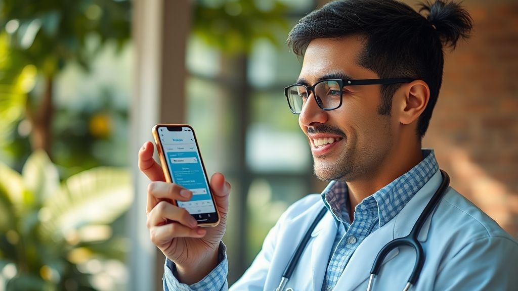 보험료 납부부터 진료 내역 확인까지, 앱으로 한 번에! (realistic 스타일)