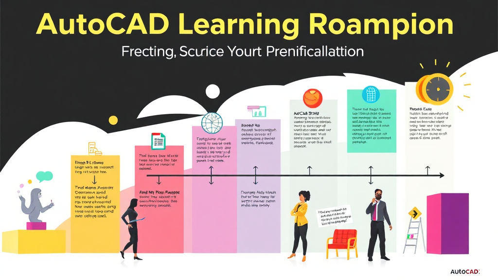 오토캐드 완벽 가이드: 설계부터 무료 설치, 활용법까지 6 오토캐드 학습 로드맵: 기초부터 심화, 자격증 정보까지 (cartoon 스타일)