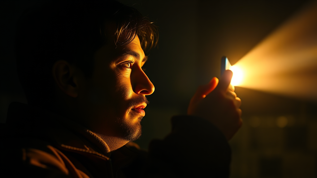 밤에 무언가를 찾을 때 필요한 손전등 (realistic 스타일)