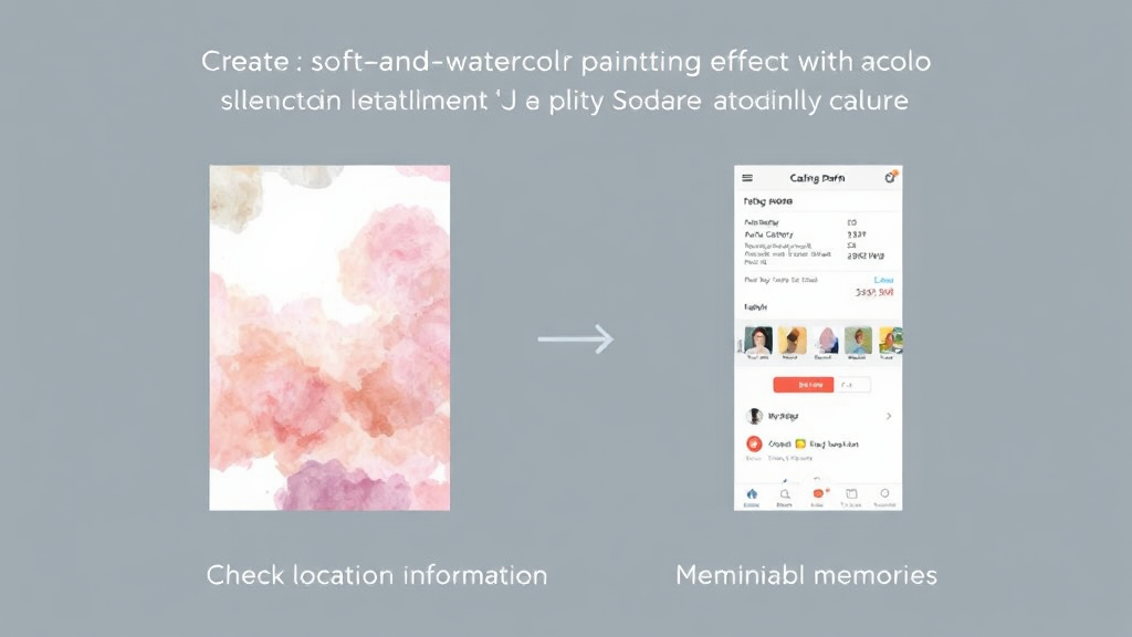 사진 속 추억을 더 선명하게: 위치 정보 확인 방법 (watercolor 스타일)