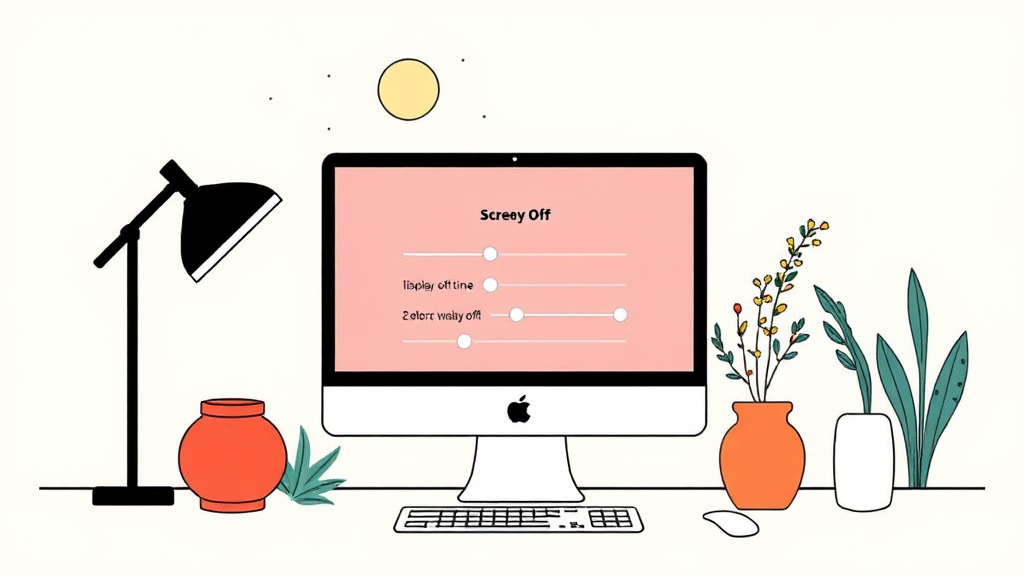 맥(macOS)에서 모니터 절전모드 설정 및 해제 방법 (illustration 스타일)