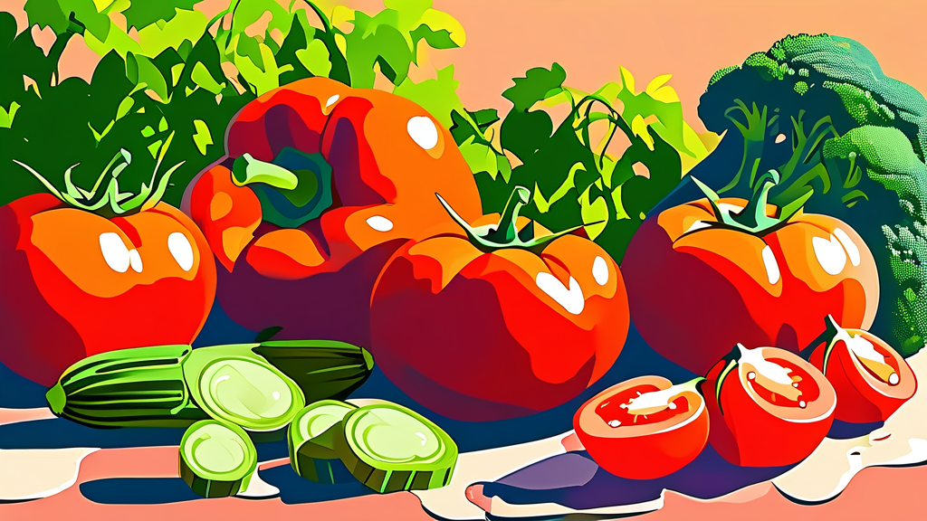 토마토, 브로콜리, 마늘: 건강을 더하는 채소의 힘 (cartoon 스타일)